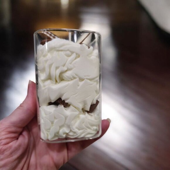 Handmade ✦ Soy Wax Candle ✦ Chocolate Dessert Whipped Style Recycled Glass 4" - Picture 8 of 9